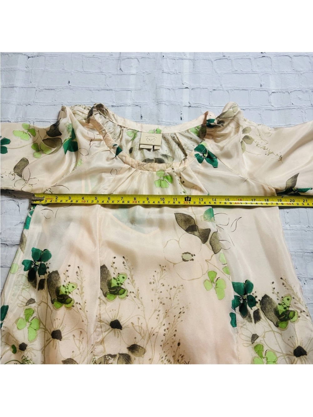 Anthropologie Vanessa Virginia Size S Rainforest 100% SILK Dress Green Floral - Picture 9 of 12
